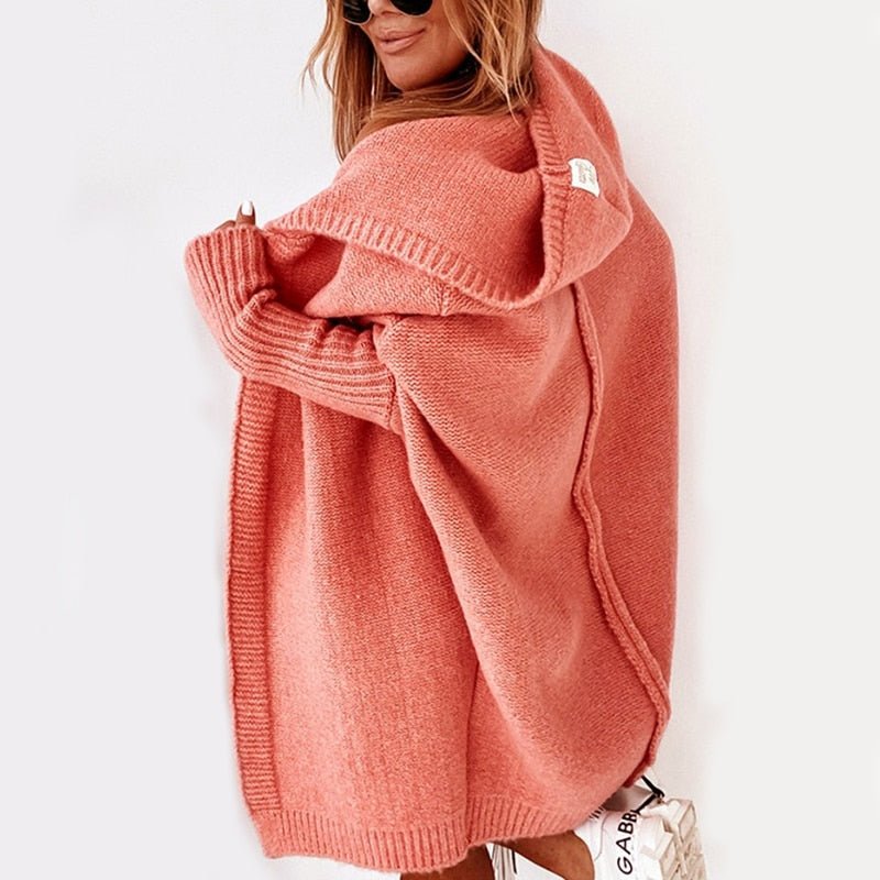 Lange Damen-Strickjacke mit Kapuze | Warmer, lässiger Stricklook für Alltag & Freizeit