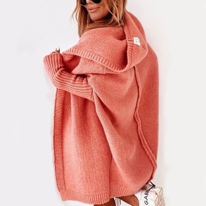 Lange Damen-Strickjacke mit Kapuze | Warmer, lässiger Stricklook für Alltag & Freizeit