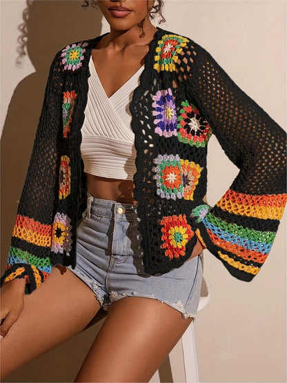 Serandi | Crochet Patch Cardigan mit Blumenmuster & Weiten Ärmeln für Damen