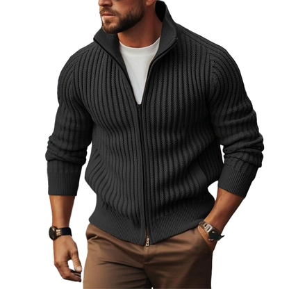 Arthur | Herren Strickjacke mit Reißverschluss, Stehkragen & Ripp-Design