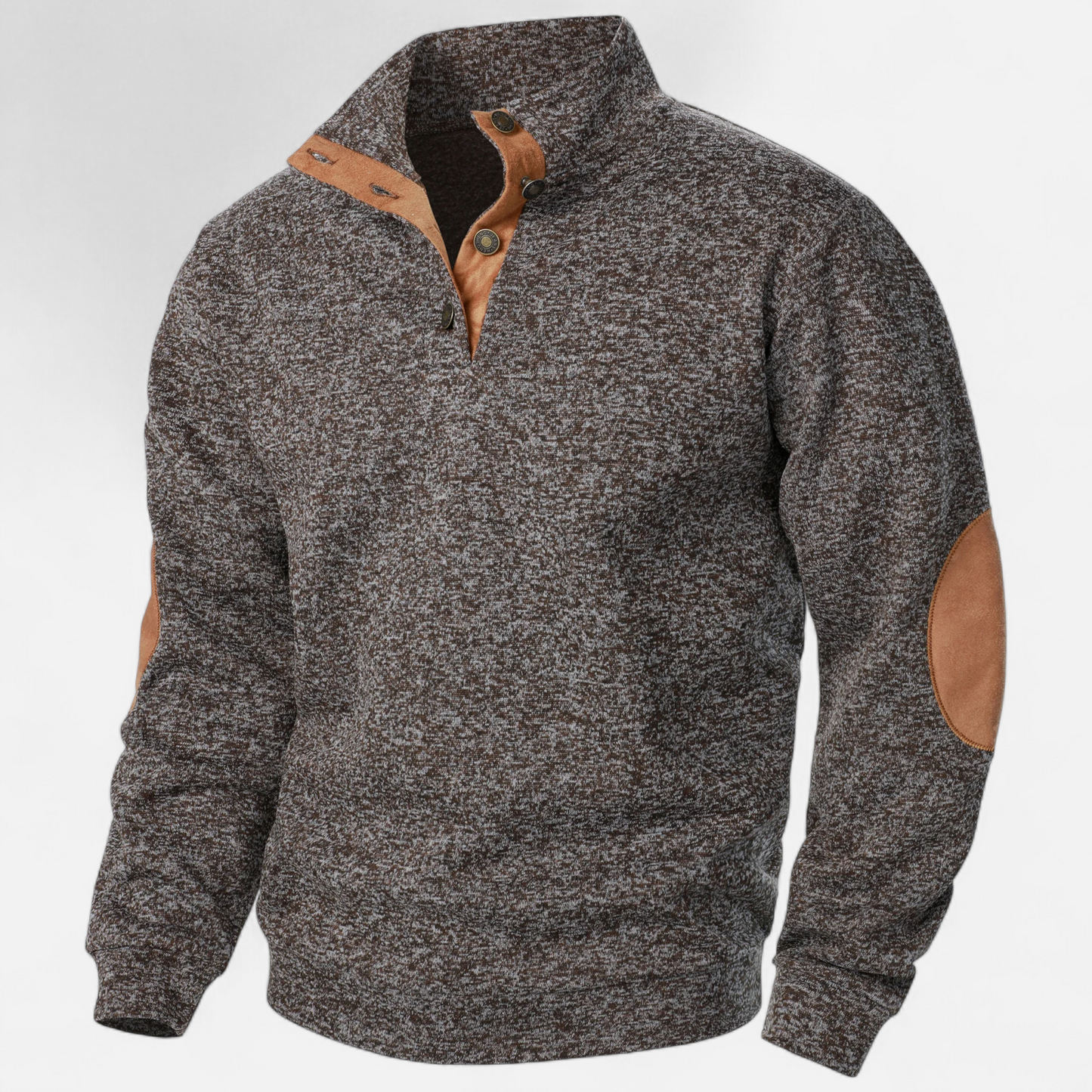 Levi | Herren Strickpullover mit Knopfleiste – Stehkragen Heritage Style mit Patchwork-Details