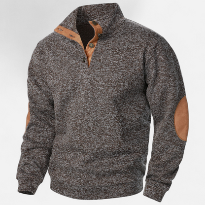 Levi | Herren Strickpullover mit Knopfleiste – Stehkragen Heritage Style mit Patchwork-Details