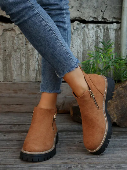 Damen Stiefeletten mit Reißverschluss | Stylische Winter-Boots mit robuster Sohle