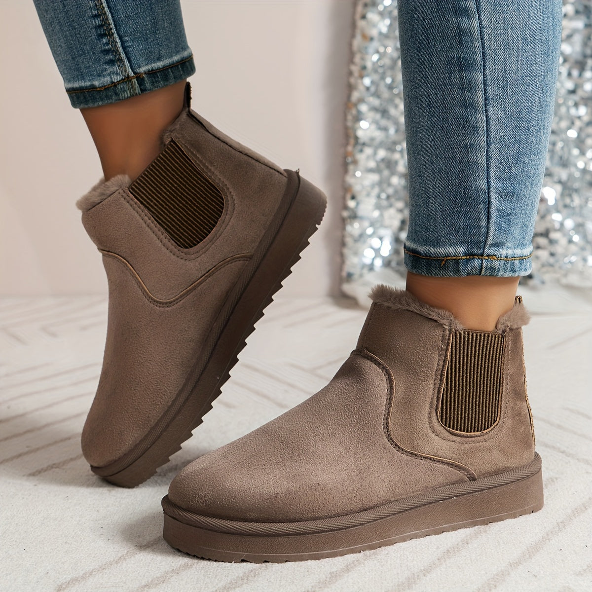 Cedoria | Damen Winterstiefel Slip-On mit Elastischen Seitenteilen & Warmem Innenfutter