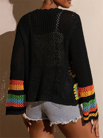 Serandi | Crochet Patch Cardigan mit Blumenmuster & Weiten Ärmeln für Damen