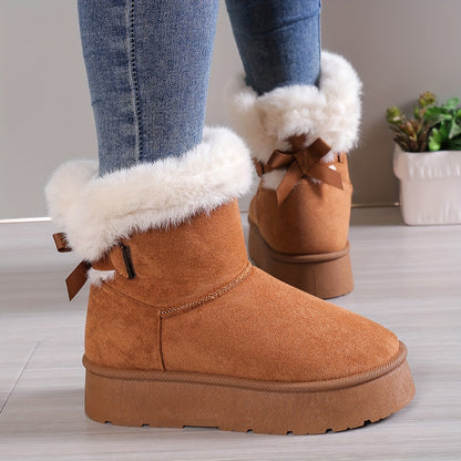 Salwenne | Damen Winterstiefel mit Warmem Plüschfutter & Schleifendetail – Stilvolle Plattform-Stiefeletten für Kalte Tage