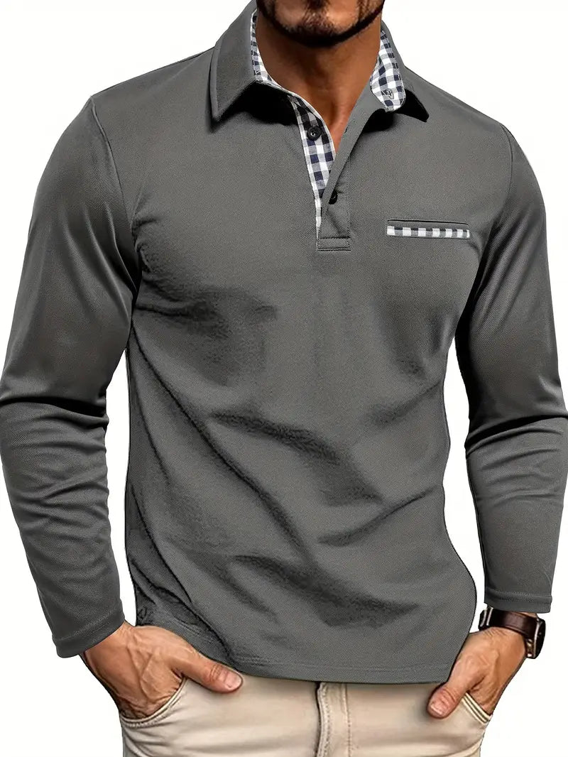 Herren Longsleeve Poloshirt mit Modernem Kontrastdesign | Stylisch & Komfortabel für Jeden Tag