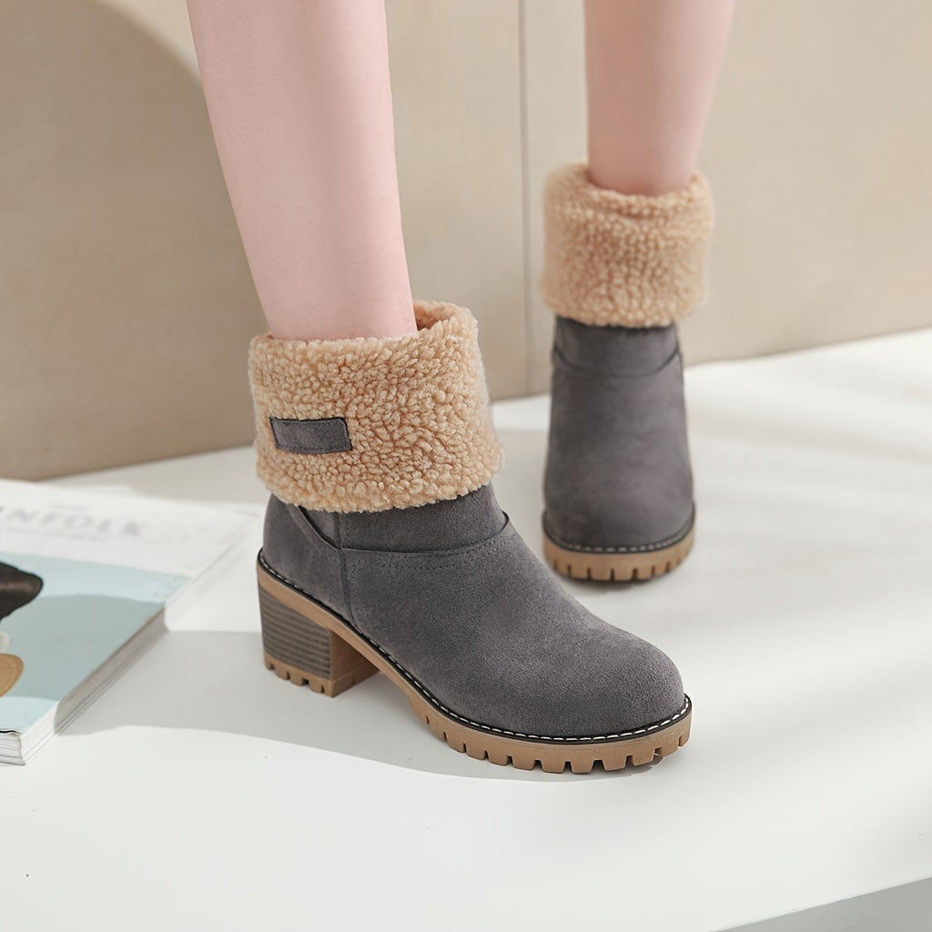 Carlisse | Damen Winterschuhe Slip-On Stiefel mit Blockabsatz & Warmfutter