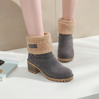 Carlisse | Damen Winterschuhe Slip-On Stiefel mit Blockabsatz & Warmfutter