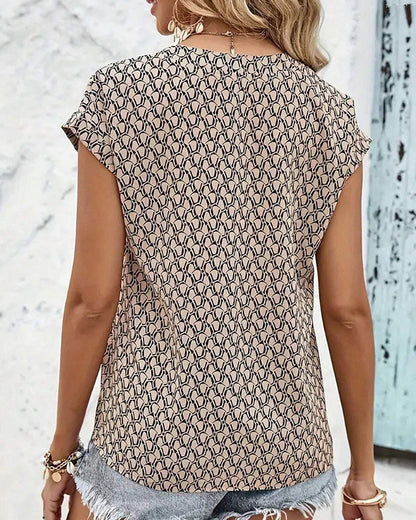 Eva | Luftige Sommerbluse mit V-Ausschnitt & Print – Bequemer Freizeitlook mit Stil