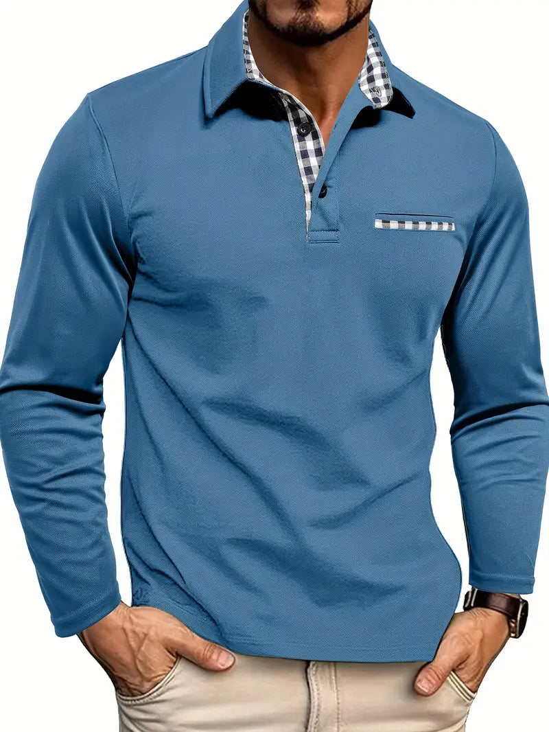Herren Longsleeve Poloshirt mit Modernem Kontrastdesign | Stylisch & Komfortabel für Jeden Tag