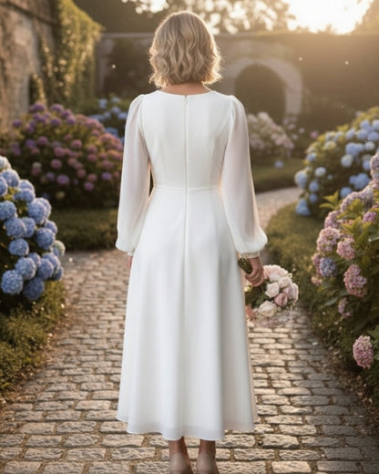 Damen Midi-Abendkleid mit V-Ausschnitt und langen Ärmeln – Elegantes Kleid für Hochzeiten und festliche Anlässe