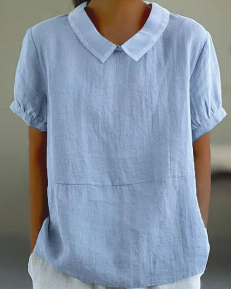 Damenbluse mit klassischem Kragen und Kurzarm – Zeitlose Bluse für Alltag, Arbeit und Freizeit