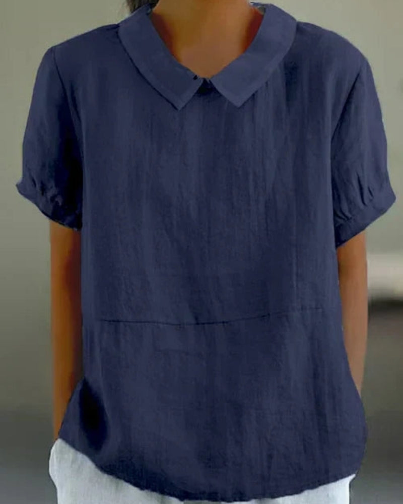Damenbluse mit klassischem Kragen und Kurzarm – Zeitlose Bluse für Alltag, Arbeit und Freizeit