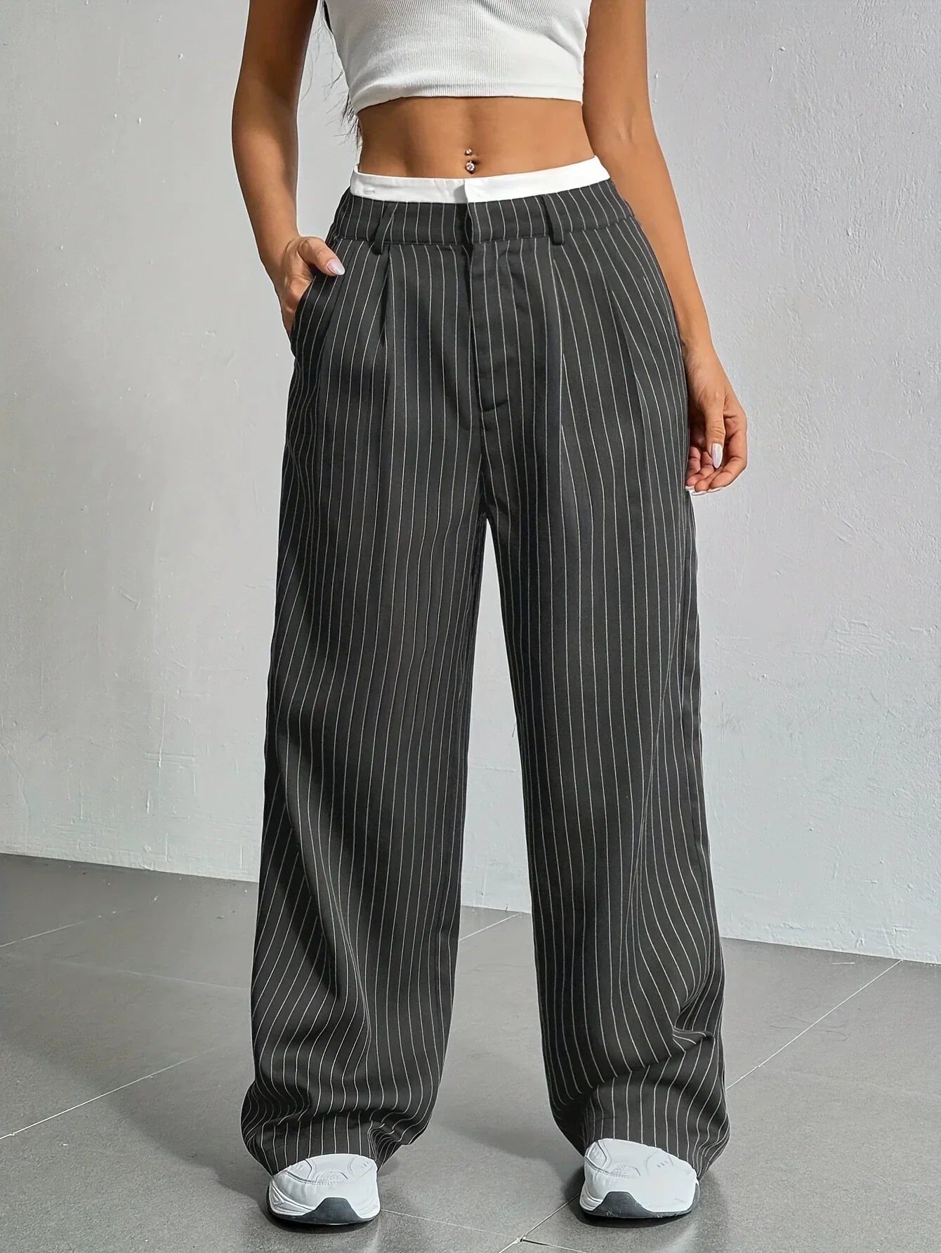 Anemaria | Damen Leinenhose mit hohem Bund – Gestreifte, weite Sommerhose für luftigen Komfort