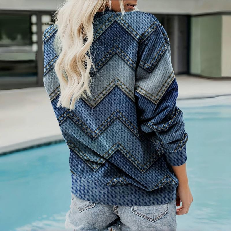Aldegund | Damen Pullover mit Zickzack Geo-Print & Rundhalsausschnitt