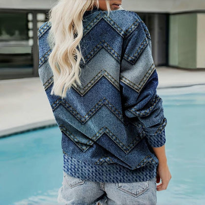 Aldegund | Damen Pullover mit Zickzack Geo-Print & Rundhalsausschnitt