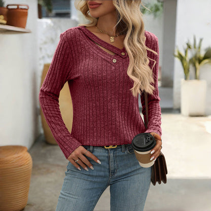 Elfrith | Damen Strickpullover mit V-Ausschnitt & Knopfleiste