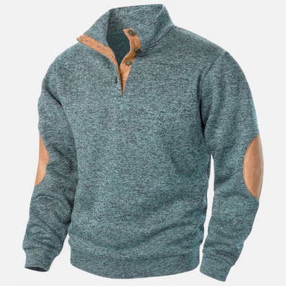 Levi | Herren Strickpullover mit Knopfleiste – Stehkragen Heritage Style mit Patchwork-Details