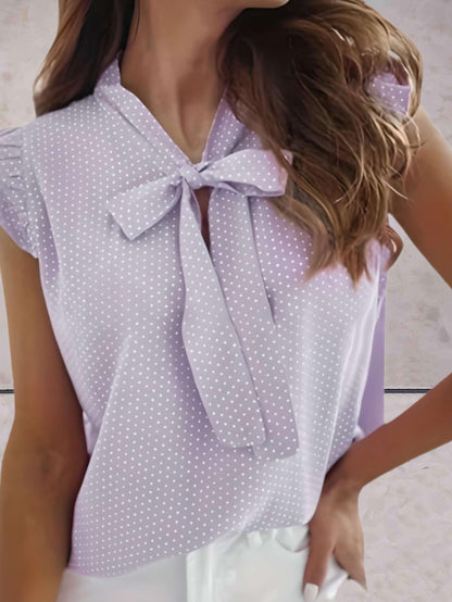 Arlina | Damen Bluse mit Polka Dots, Rüschenärmeln und Schleifenkragen