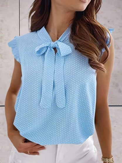 Arlina | Damen Bluse mit Polka Dots, Rüschenärmeln und Schleifenkragen