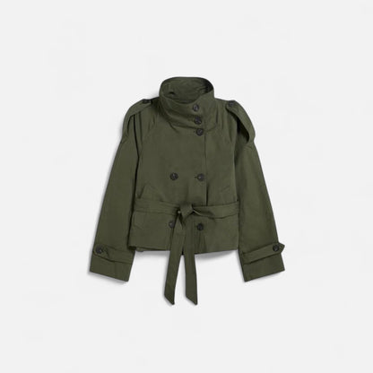 Elegante Damen Kurzjacke mit Stehkragen & Bindegürtel – Stilvoll & Feminin für Alltag & Büro