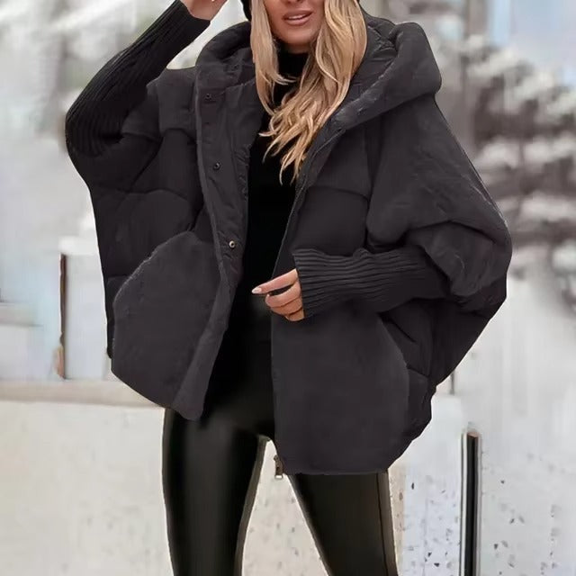Mirelda | Damen Pufferjacke Oversized Fit, Stepp-Design mit Kapuze & Rippbündchen