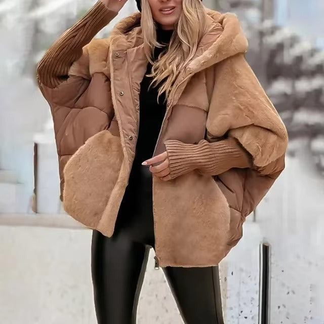 Mirelda | Damen Pufferjacke Oversized Fit, Stepp-Design mit Kapuze & Rippbündchen