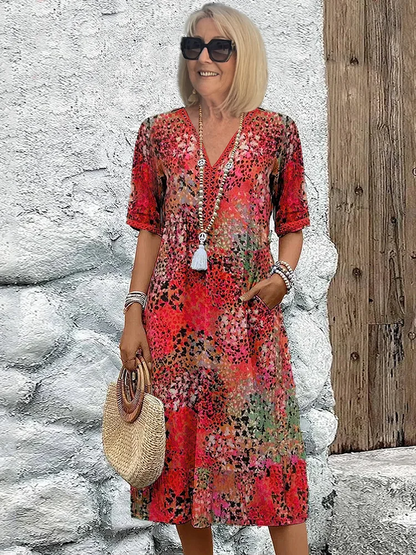 Damen Midi-Blumenkleid – Elegantes Sommerkleid mit Femininer Silhouette