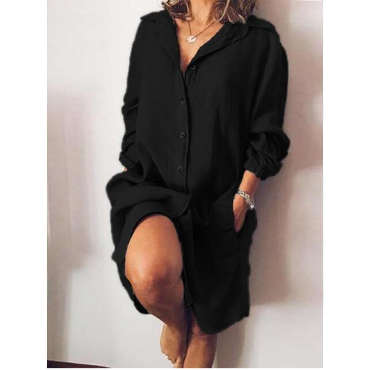 Sarine | Longshirt Dress - Damen Hemdkleid mit Knöpfen & Reverskragen – Luftig, Elegant & Vielseitig