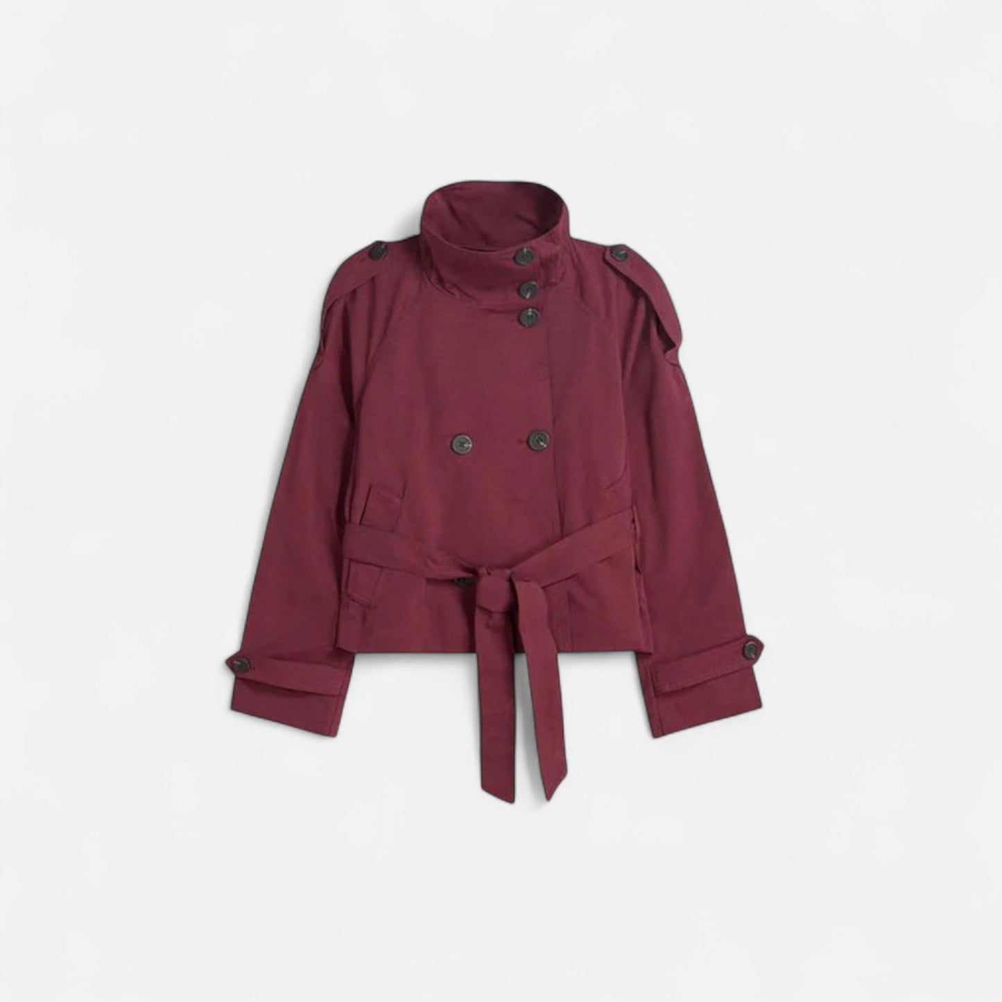Elegante Damen Kurzjacke mit Stehkragen & Bindegürtel – Stilvoll & Feminin für Alltag & Büro