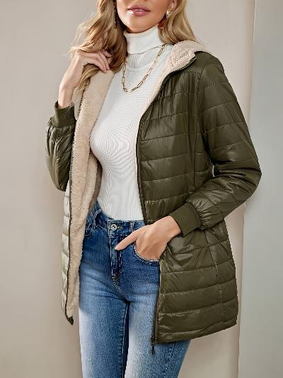 Miralyn | Damen Lange Steppjacke mit Fleecefutter, Relaxed Fit & Reißverschluss