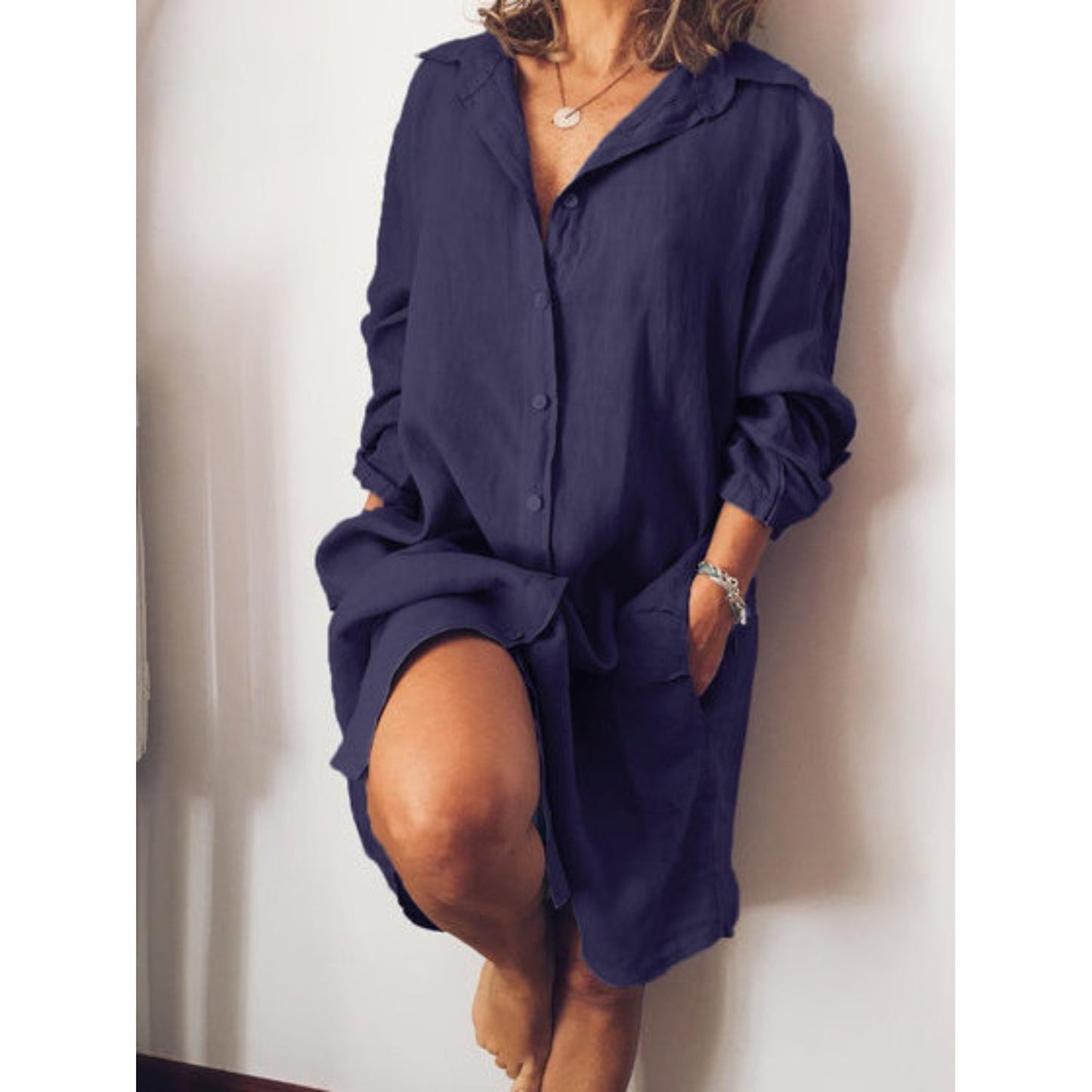Sarine | Longshirt Dress - Damen Hemdkleid mit Knöpfen & Reverskragen – Luftig, Elegant & Vielseitig