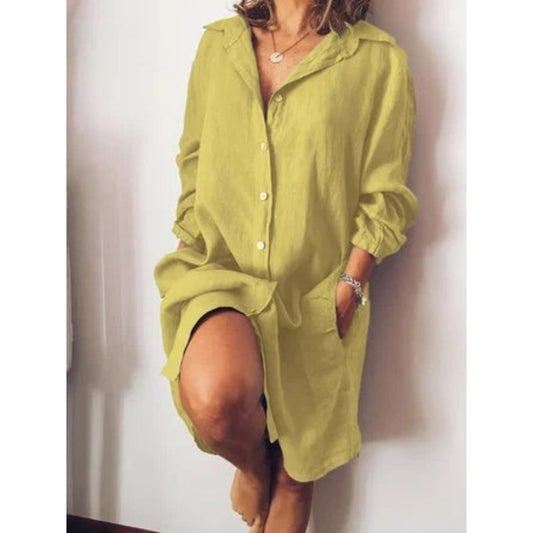 Sarine | Longshirt Dress - Damen Hemdkleid mit Knöpfen & Reverskragen – Luftig, Elegant & Vielseitig