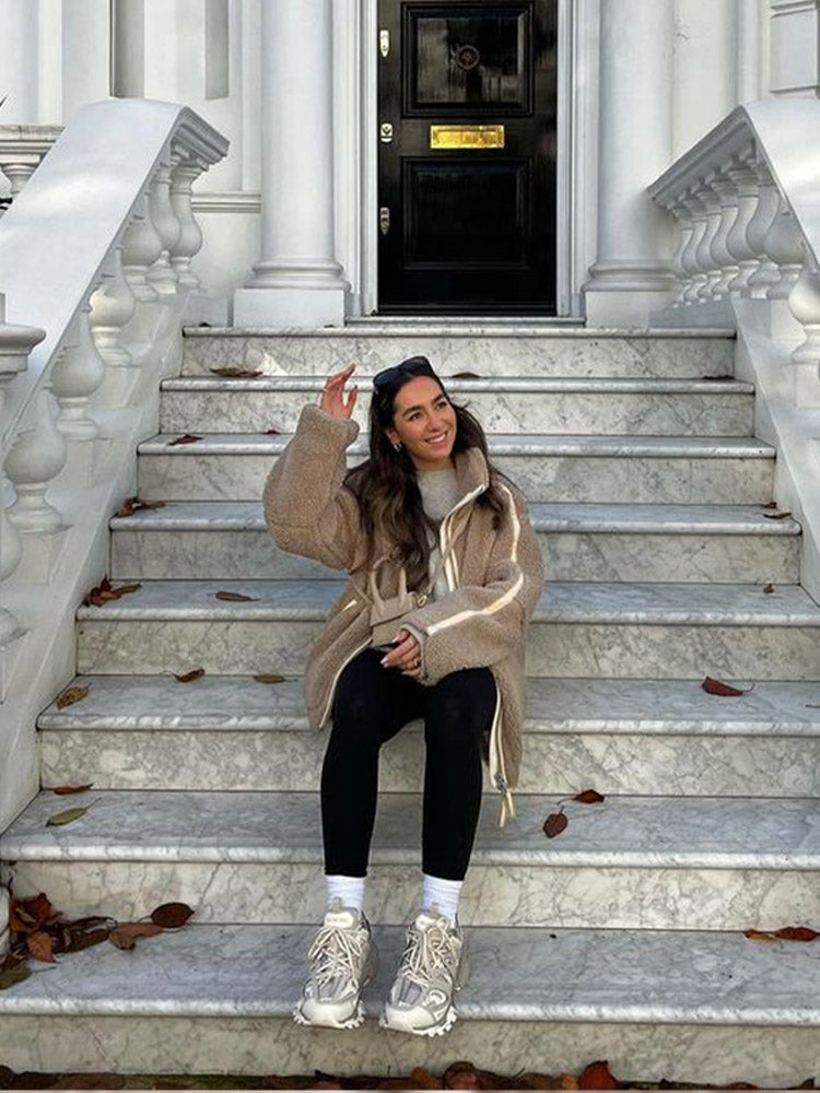 Daralis | Damen Teddyjacke mit Reißverschluss & Stehkragen in Oversize