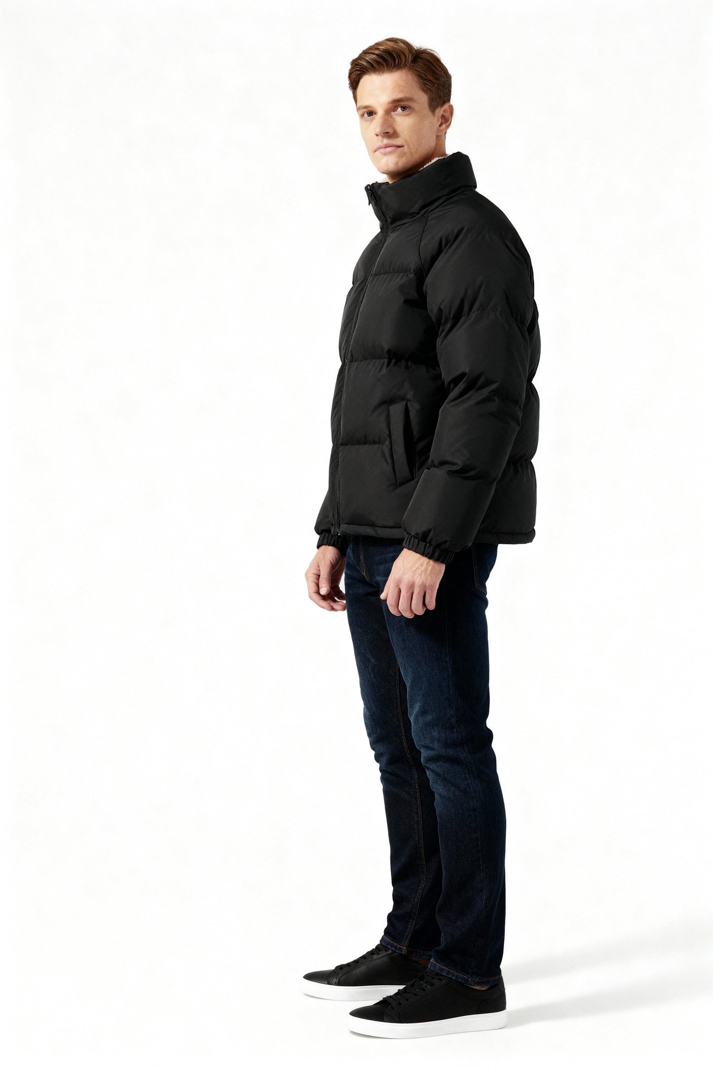 Herren | Gefütterte Fleece-Pufferjacke mit Kapuze – Warm & Stylisch