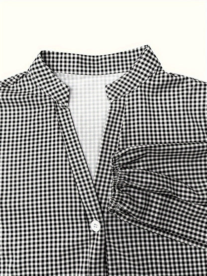 Loise | Sommerliches Leinenkleid mit Karomuster und 3/4 Bischofsärmeln für Damen