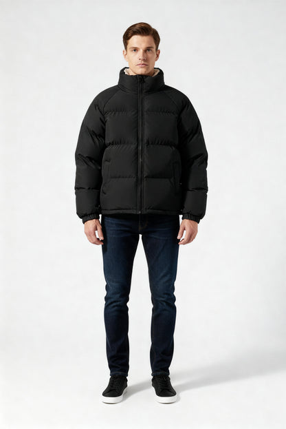 Herren | Gefütterte Fleece-Pufferjacke mit Kapuze – Warm & Stylisch