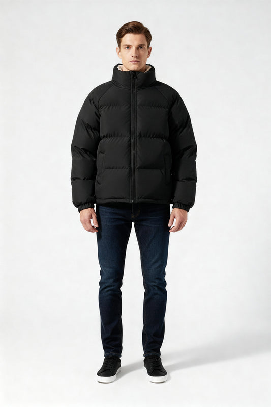 Herren | Gefütterte Fleece-Pufferjacke mit Kapuze – Warm & Stylisch
