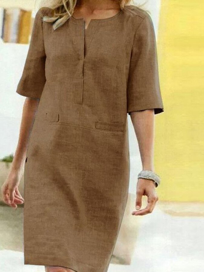 Damen Baumwoll-Leinen Kleid – Locker, Elegant & Alltagstauglich