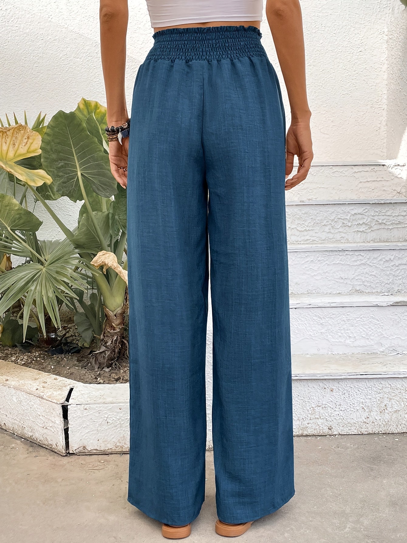 Araminda | Damen Leinenhose mit Hoher Taille, Elastischem Bund und Weitem Bein für Sommer