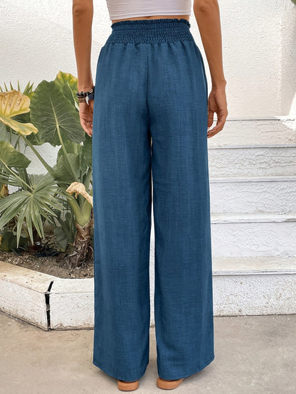 Araminda | Damen Leinenhose mit Hoher Taille, Elastischem Bund und Weitem Bein für Sommer