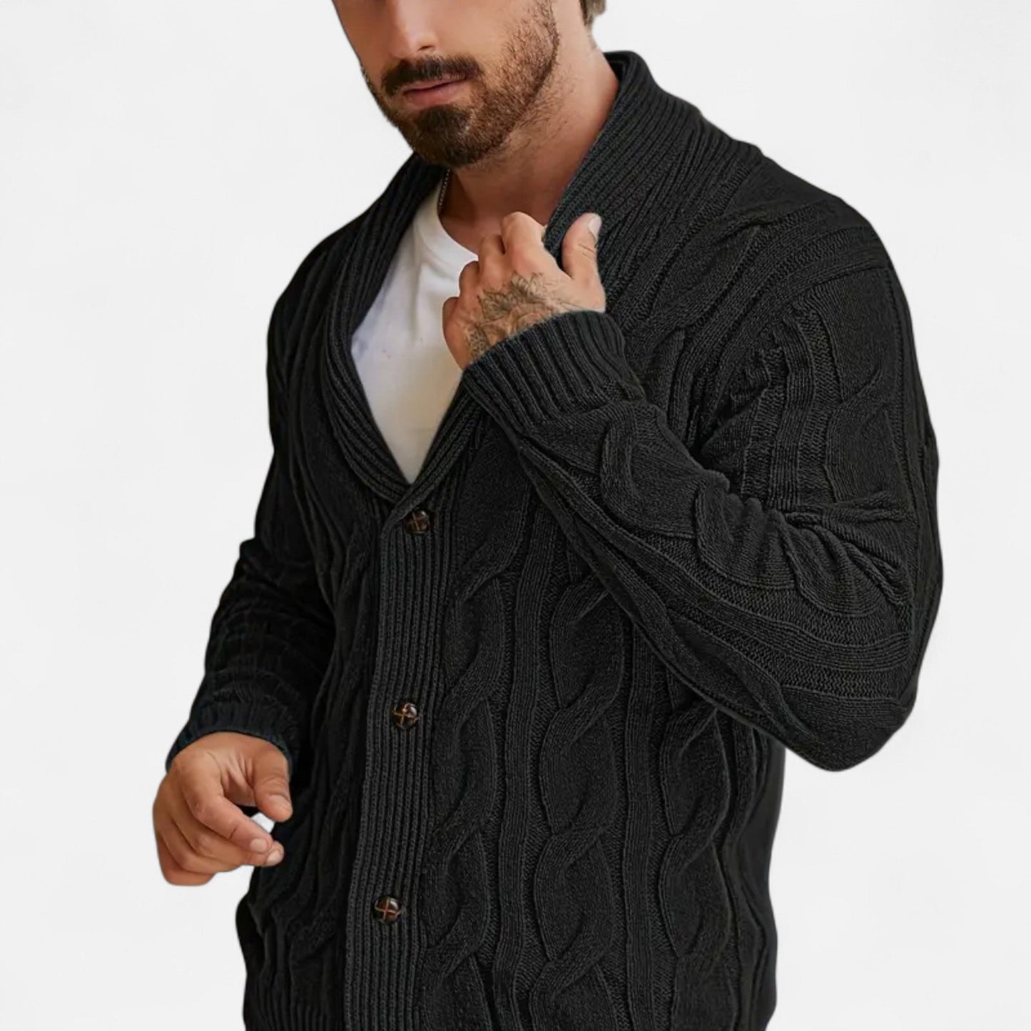 Kai | Herren Strickcardigan mit Knöpfen – Klassischer Braided Texture Knit Sweater