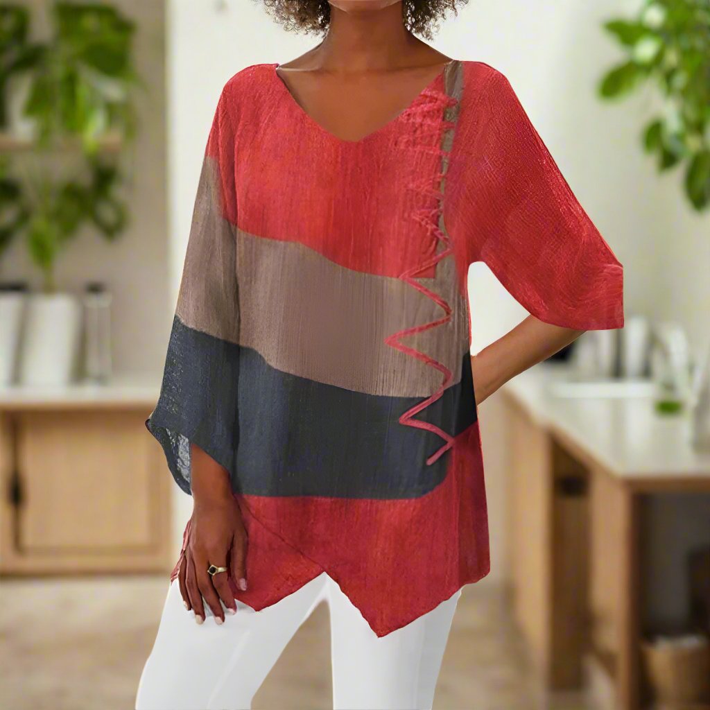 Damenbluse mit Dreifarb-Design – Elegant, Modern & Vielseitig