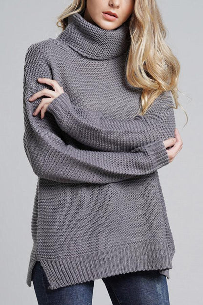 Ardeline | Damen Grobstrickpullover mit Rollkragen & langen Ärmeln in Uni-Farbe