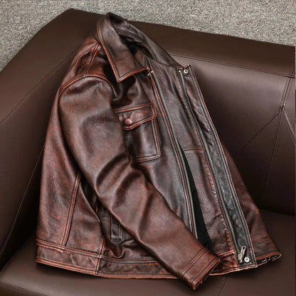 Aenora | Herren Vintage Lederjacke in Braun, Langlebig & Zeitlos mit Knopfverschluss