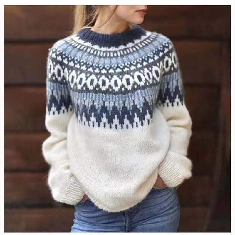 Warmer Norwegerpullover Damen Rundhals | Klassischer Strick für Winter & Alltag