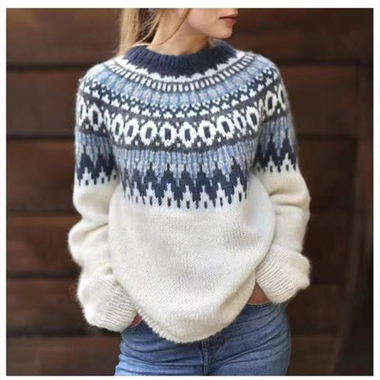 Warmer Norwegerpullover Damen Rundhals | Klassischer Strick für Winter & Alltag