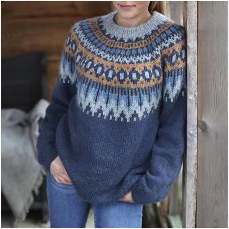 Warmer Norwegerpullover Damen Rundhals | Klassischer Strick für Winter & Alltag