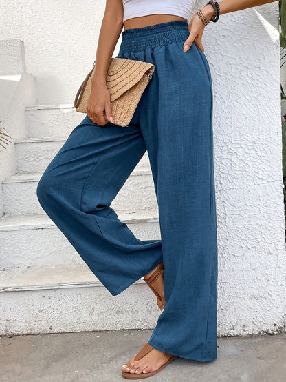 Araminda | Damen Leinenhose mit Hoher Taille, Elastischem Bund und Weitem Bein für Sommer